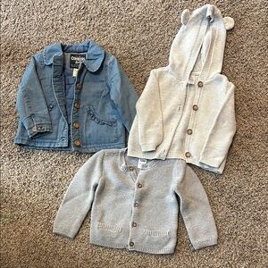 OshKosh B'gosh Blue Denim Jacket and Two Gray Cardigans